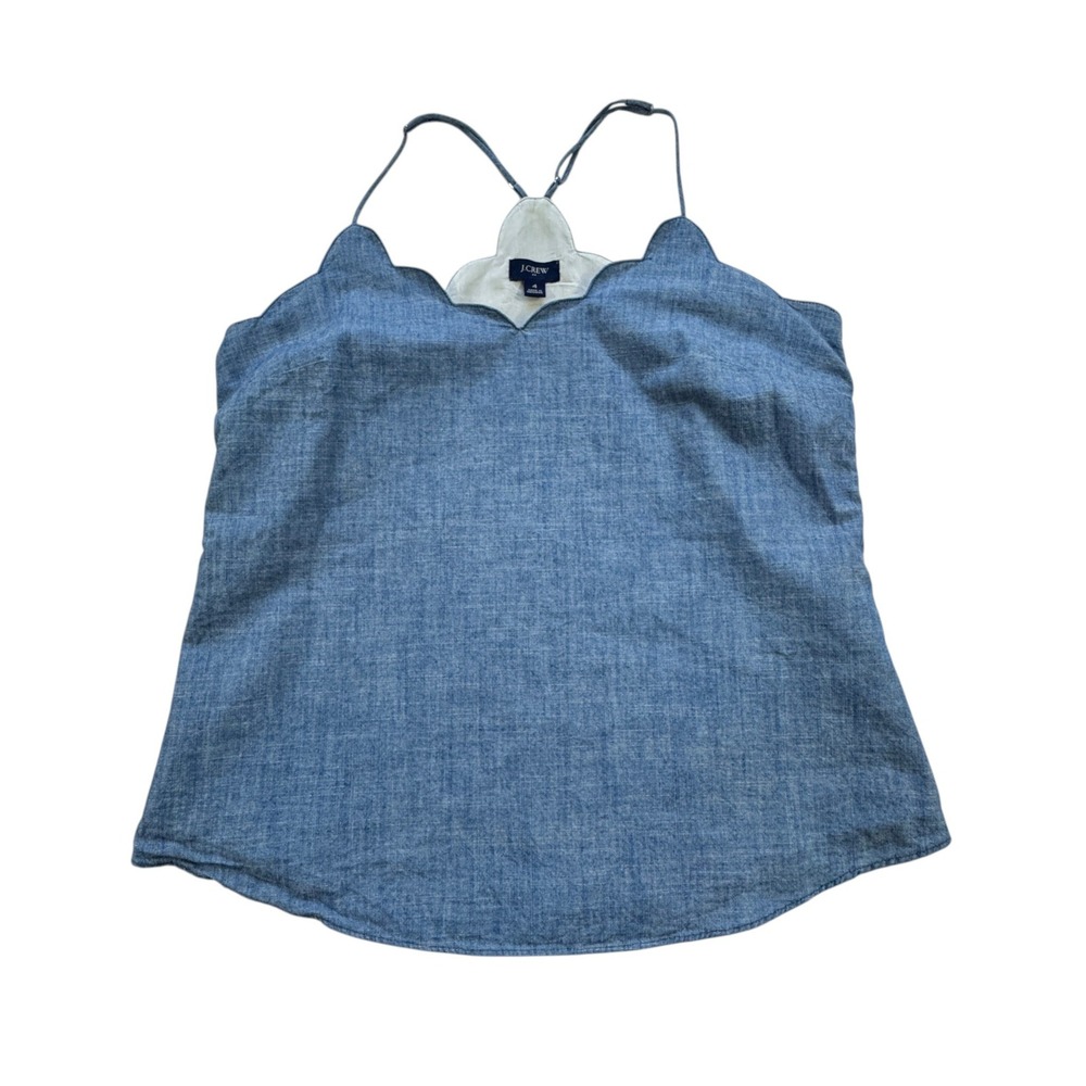 J Crew Scalloped Chambray Camisole Top Womens 4 Blue Cotton Racerback Tank Lined